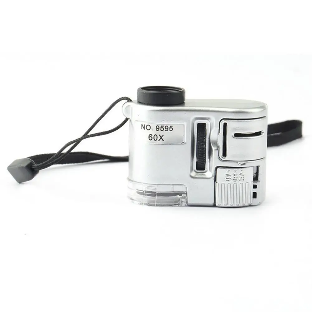 

Mini Lens 60X Pocket Magnifier Microscope LED Ultraviolet Light Jewelry Education Focus Adjustable Loupe Glass Currency Detector