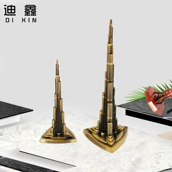 

13/18CM Dubai Burj Khalifa Model Metal Model Bronze Architecture Model Home Cafe Bar Bookstore Decora Crafts Miniatures Gift