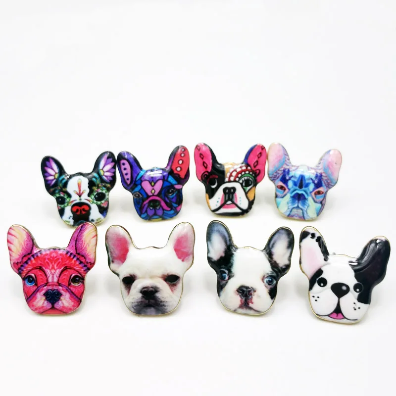 

French Bulldog Enamel Stud Earrings Collar Pug Dog Ear Gold Filled Memorial Pet Loss Animal Earrings for Pet Lovers
