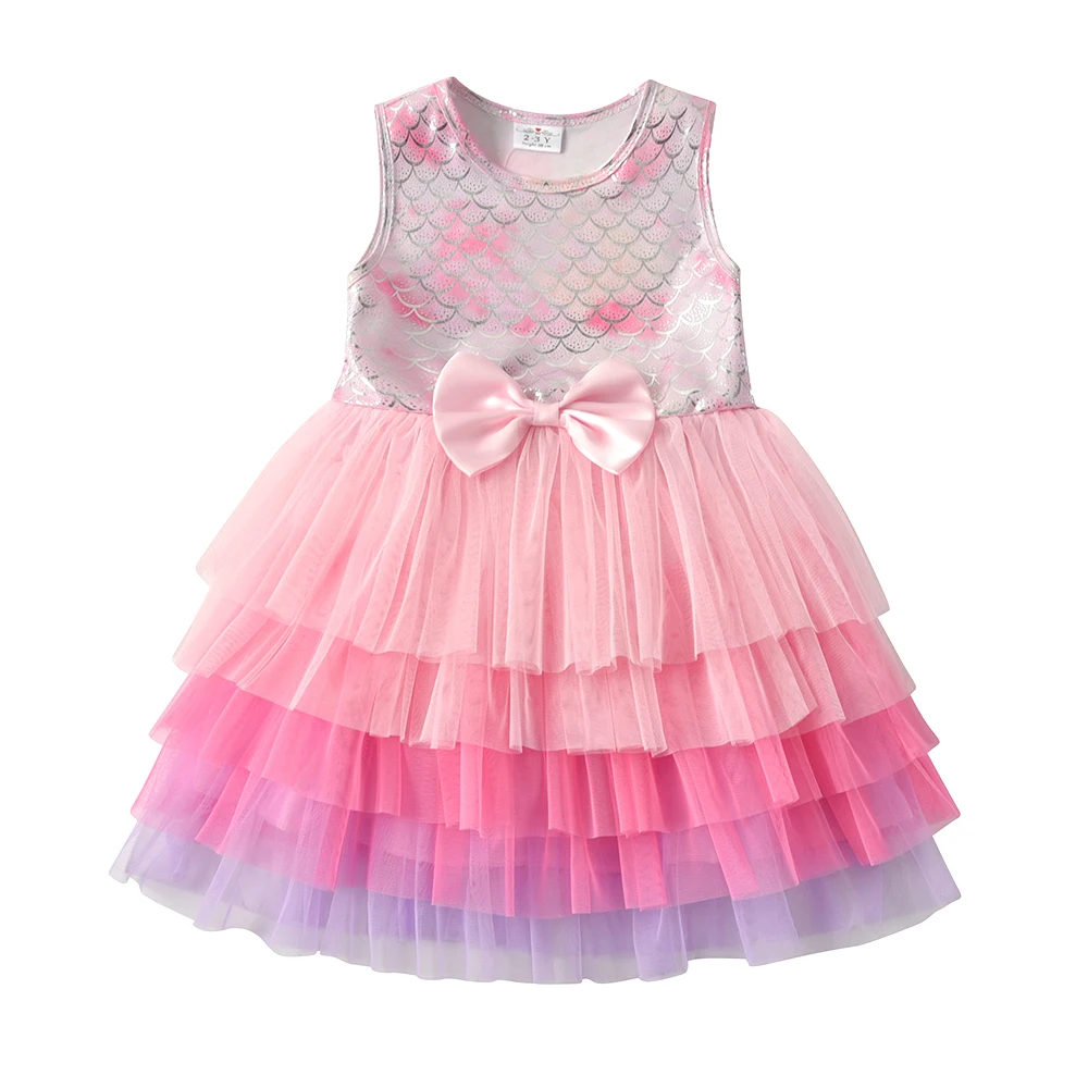 VIKITA Lace Layered Dress for Girls Toddlers Princess Party Prom Dresses Kids Tutu Dress Children Sleeveless Summer Clothes cheongsam