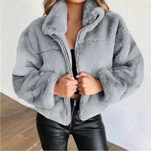 Chaqueta cálida Vintage para mujer, abrigo holgado informal de manga larga con cremallera de felpa, Color sólido y esponjoso, moda de invierno, 2021