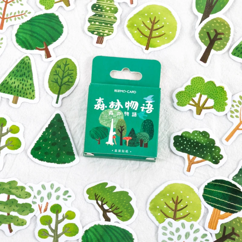 

46pcs Forest Story Stickers Set Green Leaf Tree Plant Note Sticker DIY Sealing Paste Decoration Adhesive Kids Gift Diary A6338