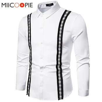 

Shirts Men Dress 2020 Fashion Patchwork Striped Slim Fit Turn-Down Long Sleeve Social Camisas Shirts For Mens Brand Clothing 5XL