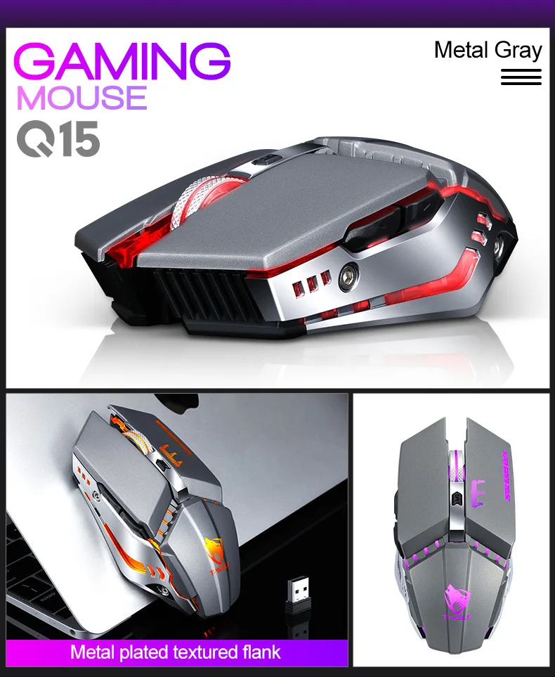 Для T-wolf Q15 USB беспроводная мышь, зарядка, бесшумный светильник, сенсорное колесо, игровая мышь Star Black