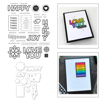 

2020 New Valentine Word Love You Heart Happy Label Transparent Stamps and Metal Cutting Dies For Scrapbooking Card Paper Making