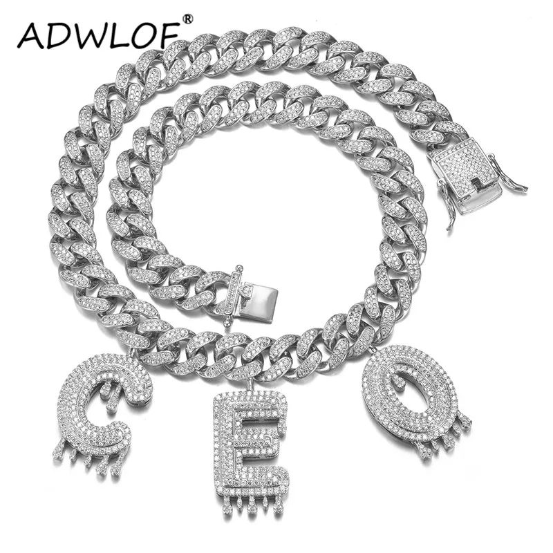 

Custom Name Initials Bubble Letters Pendant With 12MM Miami Cuban Chain Choker Necklace Iced Out Cubic Zircon CUSTOMIZE Jewelry