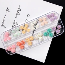 

1BOX 3D Resin Mixed Colorful Tiny Rose Flowers Nail Art Decoration Y2K 12 Grid Flat Back DIY BOHO Manicure Rhinestone 36PCS