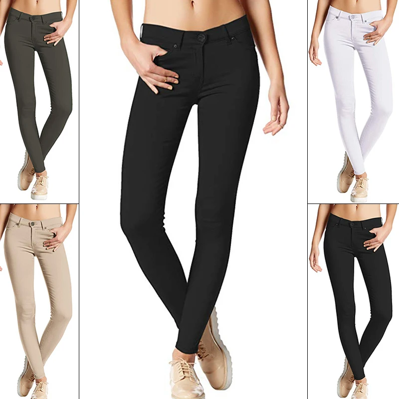 Женские узкие брюки с высокой талией, эластичные однотонные брюки