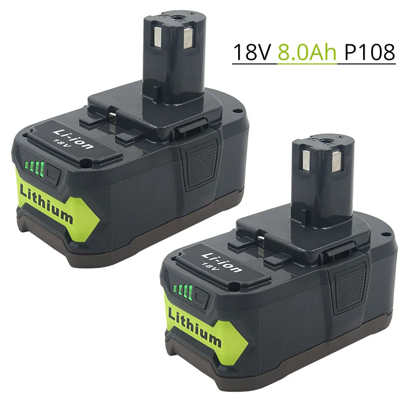 2 шт. P108 8.0Ah 18V Li Ion Перезаряжаемые Батарея для Ryobi ONE + P104 P105 P107 P106 RB18L50 RRS1801M R18CS7 0 BPL1820