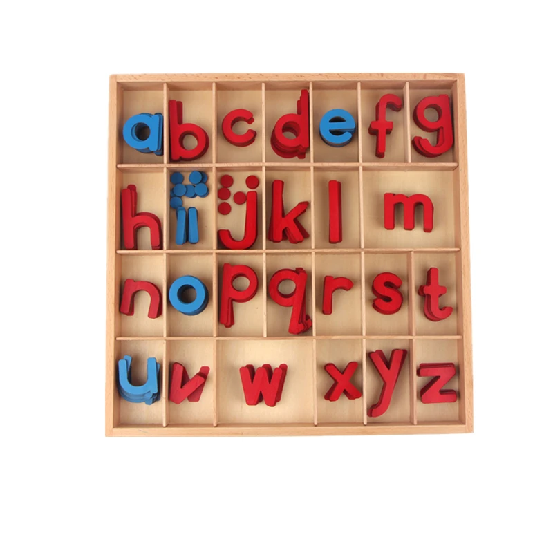 Montessori Early Educational Toys Wood Mobile Alphabet Box English Blue/ Red Letters Pieces Preschool Teaching Aids Activities 2