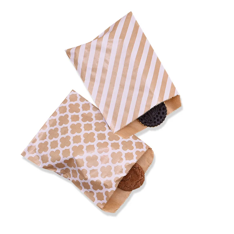 25/50pcs 13*18cm Kraft Paper Bag Polka Dot Stripe Candy Biscuit Bags Gift Packing Pouch Birthday Party Decor Dessert Cookie | Дом и сад