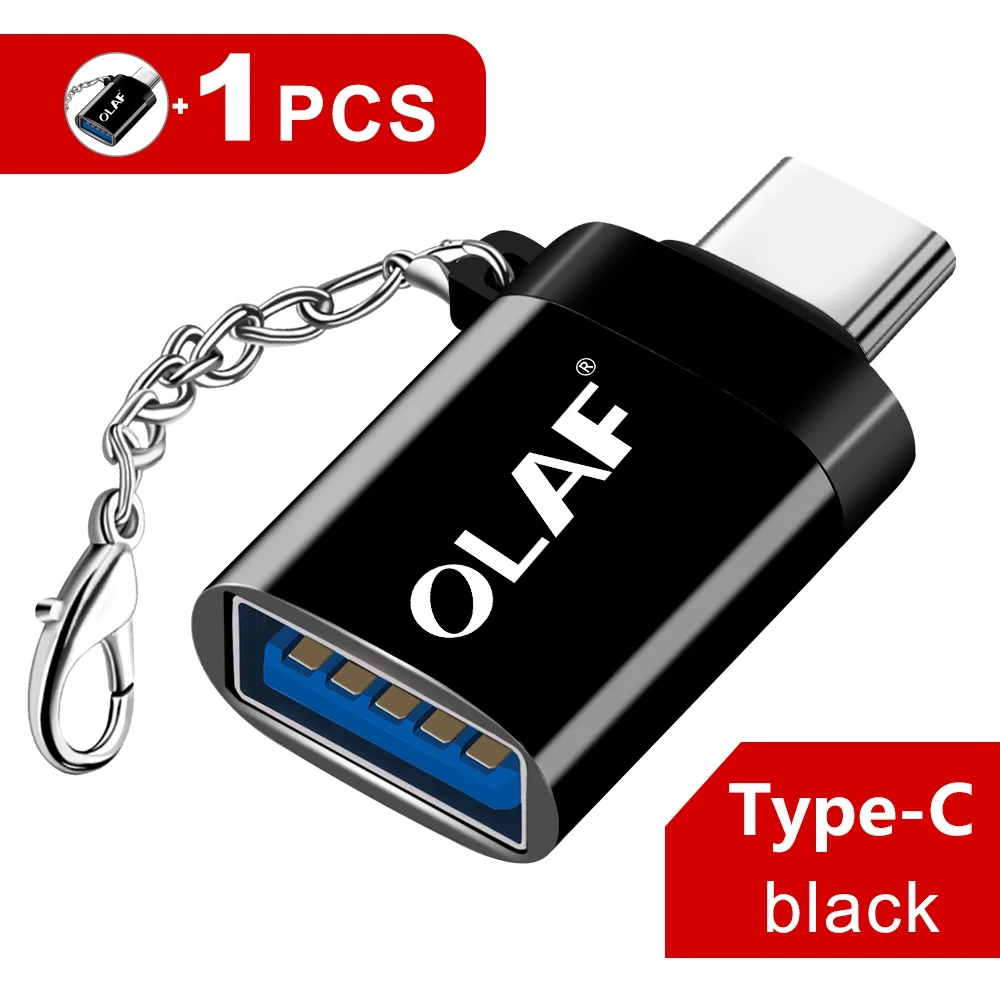 Olaf usb type C OTG адаптер USB C зарядный кабель для передачи данных для Macbook samsung S10 S9 S8 huawei Xiaomi Mi9 USB для type-c OTG - Цвет: Black
