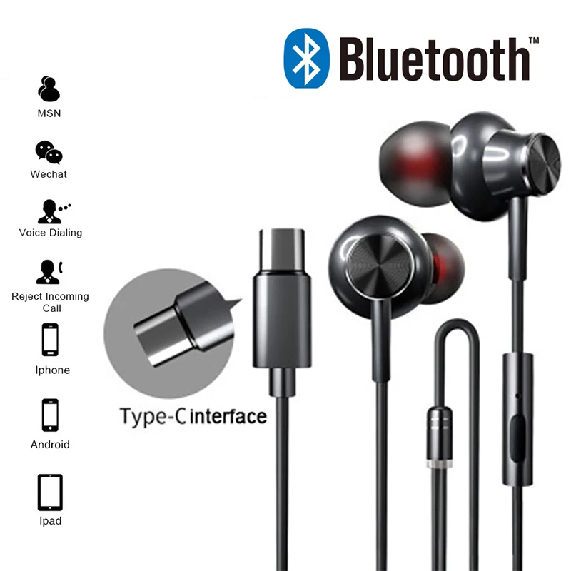 Sport wireless bluetooth earphone earbuds type c smart mobile phones Headset with microphone Heavy bass audifonos fone de ouvido