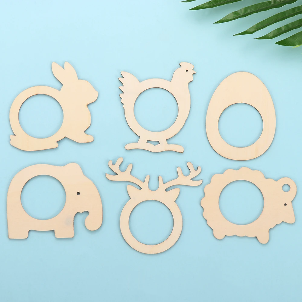 New 10PCS Laser Cut Wood Napkin Ring DIY Decoration Rabbit/Eggs Shape Creative Birthday Party Kitchen Bar Festival Table Decor | Дом и сад