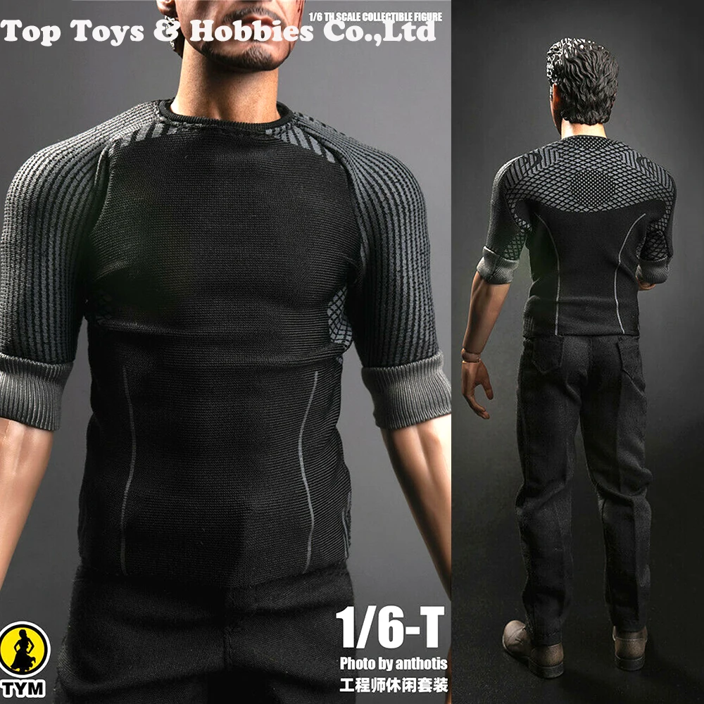 

For Collection TYM Toys 1/6 TYM064 Repairman Tony Stark Clothes T shirt pants set Fit For 12"Male Figure Body Model Toys Acc