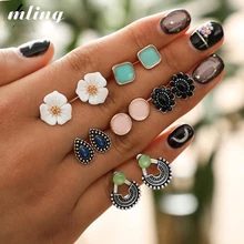 6Pcs/set New Vintage Bohemia Ladies Earrings Set Austria Crystal Cubic Zirconia Small Stud Earrings For Wome Fashion Accessories