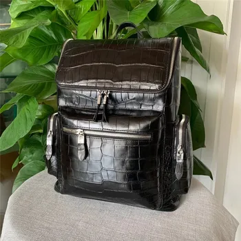

Genuine Crocodile Belly Skin Businessmen Large Laptop Backpack Authentic Real Alligator Leather Male Top-handle Working Bag Pack
