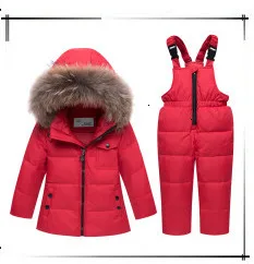 Зимняя куртка-пуховик на температуру до-30 градусов Одежда для девочек детская одежда верхняя одежда для мальчиков, пальто, парка водонепроницаемый Зимний комбинезон с натуральным мехом