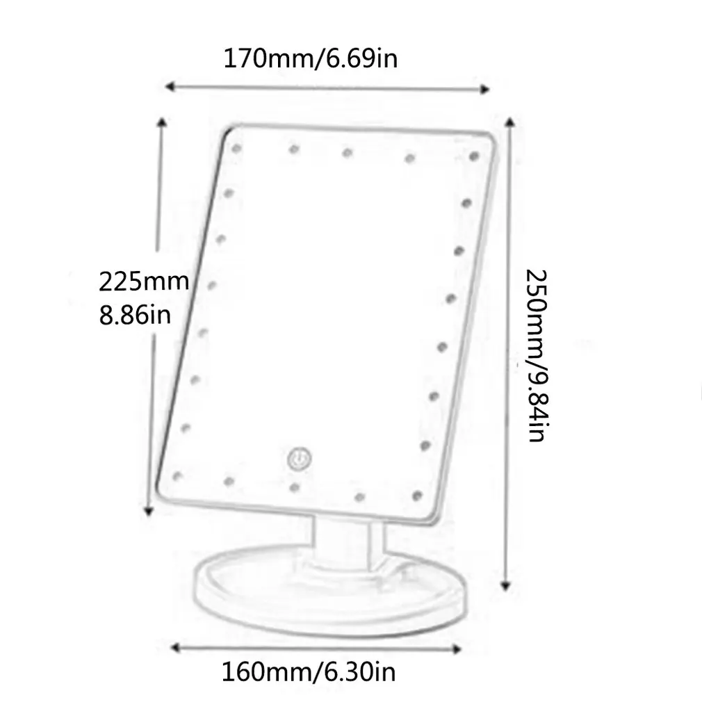22 LEDs Mirror LED Makeup Vanity Square Mirror Double-Sided Lighted Mirrors for Bathroom Bedroom USB Type