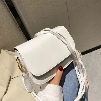 

Youth Ladies Simple Versatile Bag Women Solid Color Crossbody Bag Female Weave Belt PU Flap Daily Shoulder Pouch