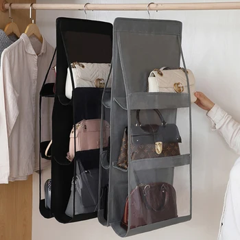 

90x35cm 6 Pocket Women Bag Clear Organizer Rack Hanging 3D PVC Storage Holder Hanger Dust scratch proof Bag Closet