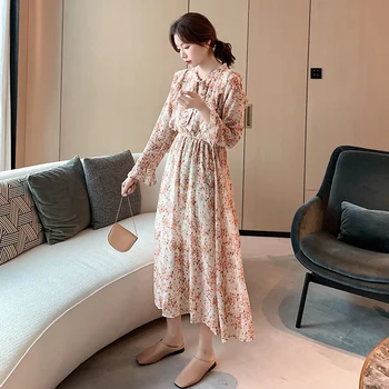 

Women Chiffon Dress Vintage Floral Printed Long Sleeve Casual Ruffles Dresses Fashion Female Boho Vestidos 2020 Spring Summer