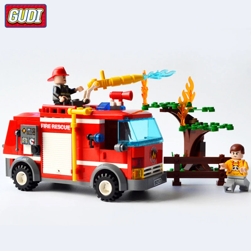 

GUDI Blocks Large Fire Rescue Compatible Legoingly Building Block Fire Station Helicopter Truck Block Toys For Boys Gift