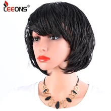Leeons Box Braids Wigs Fluffy Short Box Braids Wig With Bangs Short Bob Synthetic Wigs For Black Women Three-Dimensional Styles