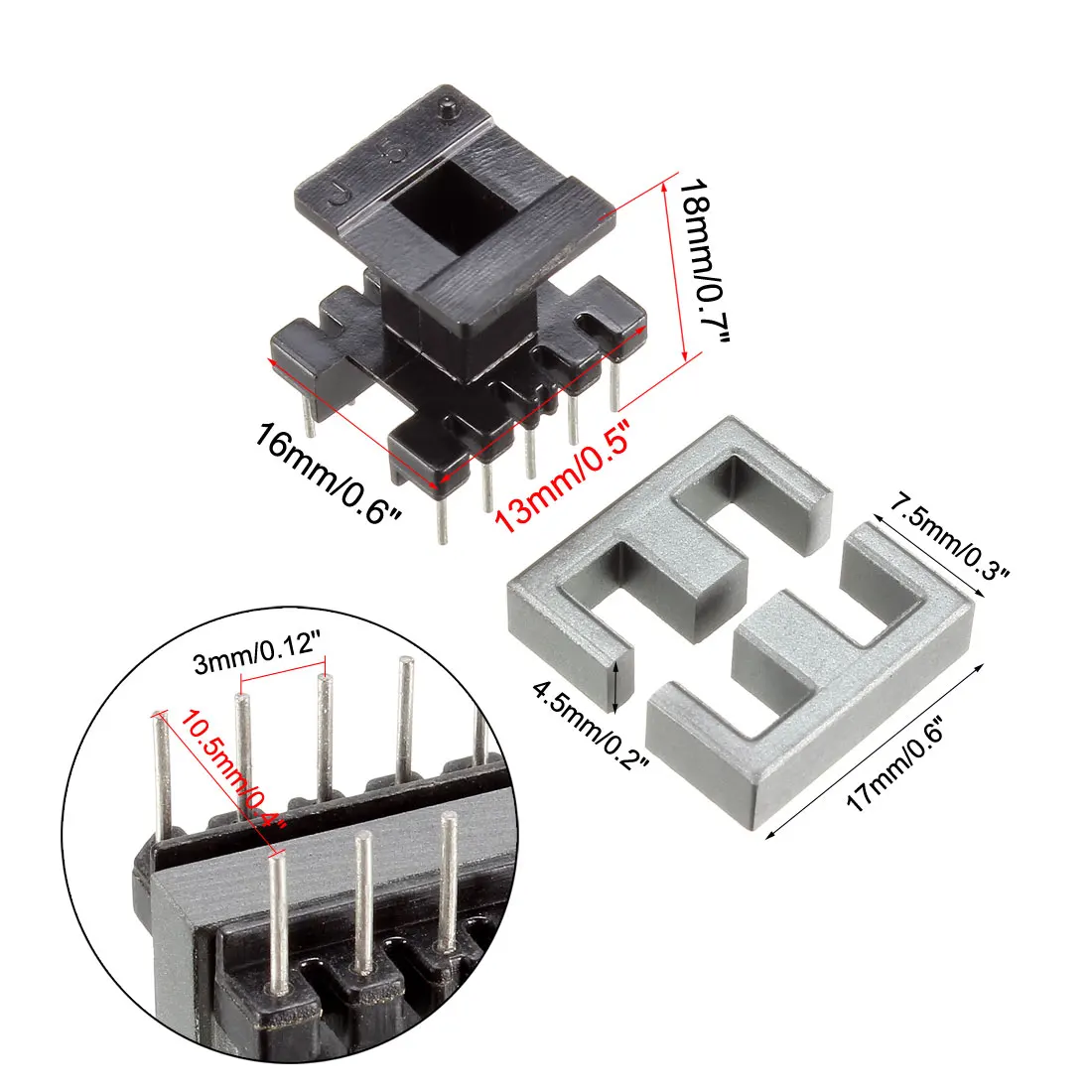 uxcell 3 Sets EE16 5 with 5pin Transformer Bobbin PC40 Ferrite Core Vertical 6 Ferrite Halves and 3 Bobbin