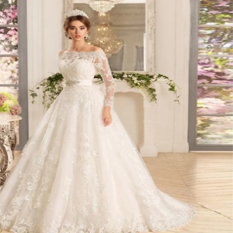 Alilove 2019 New Hot Sale Princess For Women White/Lvory Slim Wedding Dress Gowns Elegant Hip Plus Size |