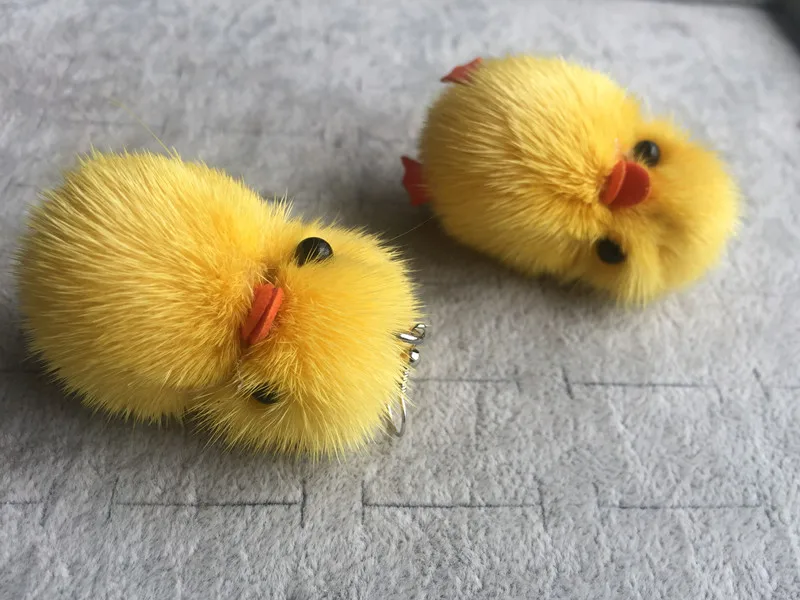 FishSheep милый цыпленок Pom Подвеска Серьги капли для женщин пушистый меховой шар 3D