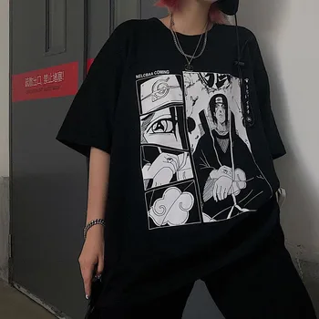 

Harajuku loose short-sleeved Tshirt women bf retro streetwear couples tshirt anime figure print Summer thin tops for men women