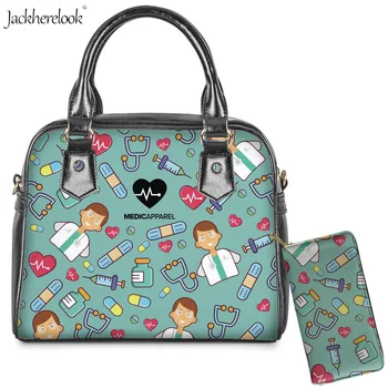 

Jackherelook Cartoon Kindheart Doctor Totes and Purse 2Pcs/set Lady Shoulder/Messenger Bag Top-handle Bags Nurse Coin Wallet