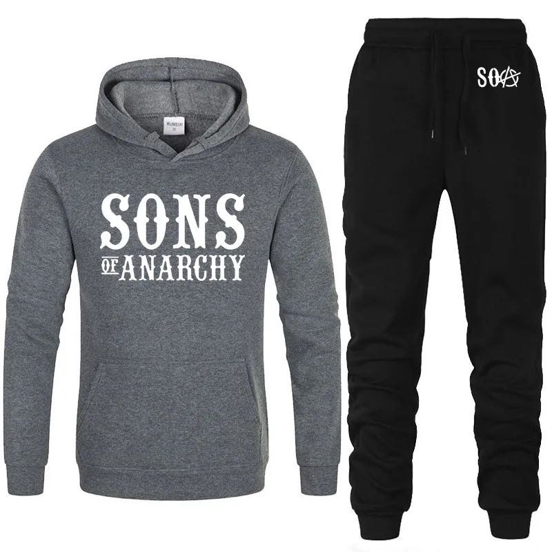 SOA Sons of anarchi/Детские модные толстовки с принтом для мужчин; Повседневная теплая флисовая толстовка в стиле хип-хоп; мужские толстовки с капюшоном и штаны; костюм из 2 предметов - Цвет: 813