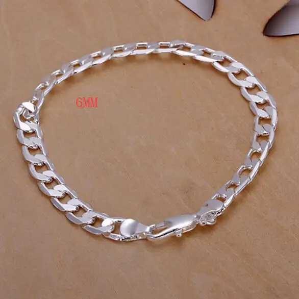 Width 6MM 8inches Классический, 6 мм 8 мм 10 мм плоский мужской браслет серебряный цвет браслеты новые высококачественные модные украшения Рождественские подарки H262 - Окраска металла: Width 6MM 8inches