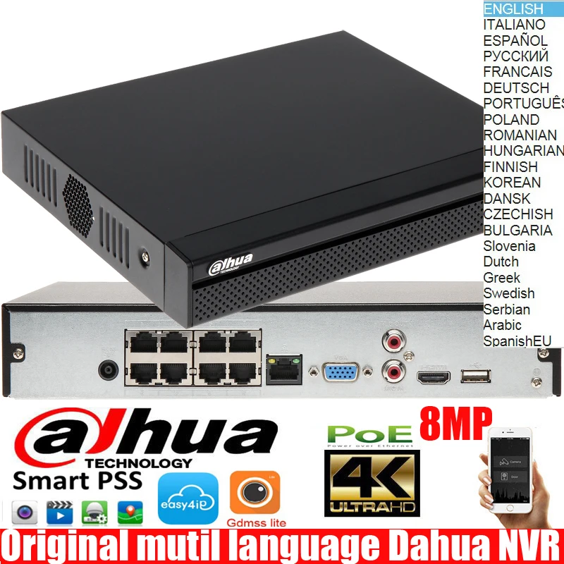 Оригинальный рекордер dahua с поддержкой разных языков 4K h.265 4 канала NVR4104HS P 4KS2 8
