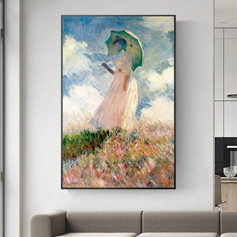 

Claude Monet Woman With a Parasol Wall Art Canvas Paintings Reproductions Impressionist Famous Canvas Art Prints Home Decoration