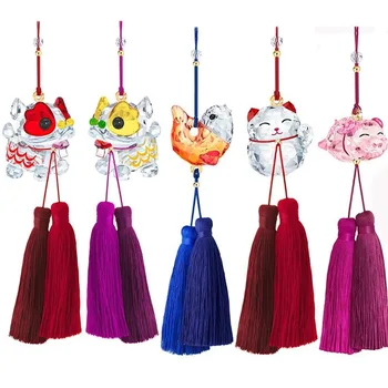 

Crystal Fengshui Cat Figurines Car Auto Fashion Pendant Bling Rear View Mirror Ornament Hanging Dangle Charm Car Styling