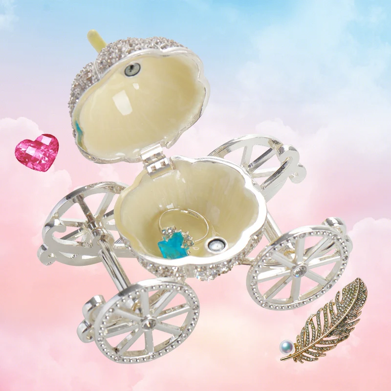 LASODY Glass Crystal Box Cinderella Pumpkin Carriage Jewelry Display Appliance Wedding Gift for Friends Home Decoration