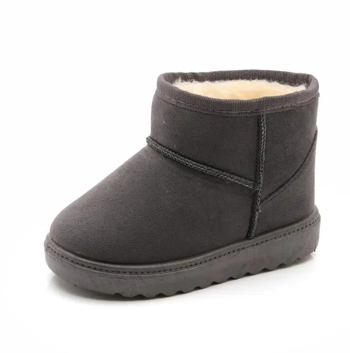 Зимние сапоги для девочек; зимняя теплая детская спортивная обувь на плоской подошве с круглым носком; мягкие ботинки martin для маленьких детей; цвет розовый, черный; Размеры 26-35; кроссовки - Цвет: Grey
