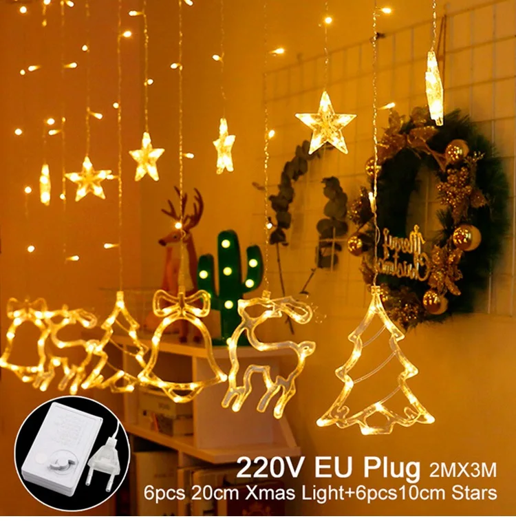 QIFU Merry Christmas светодиодный светильник наружные Рождественские украшения для дома Navidad светильник для рождественской елки s Декор - Цвет: 220v mixed 2x3m