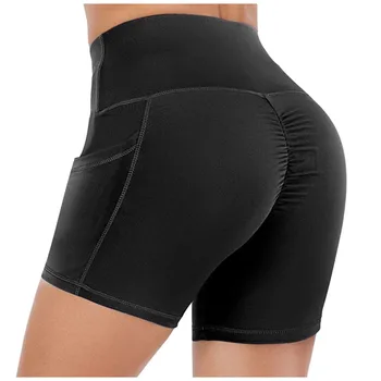 

Women High Waist Out Pocket Elastic Short Leggings Running Athletic Short Pants Gym Leggings Sport Women Fitness Female #C
