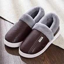 

New Women Men Winter House Slippers Pu Leather Cotton Plush Slip On Fluffy Warm Casual Ladies Shoes Couple Boy Girl Fur Slides