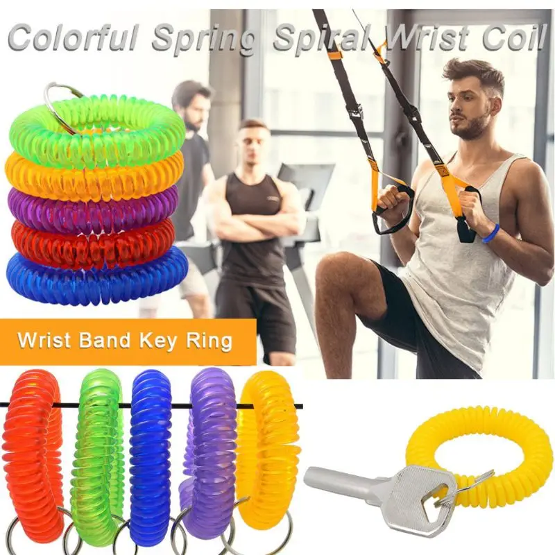 

5Pcs Mixed Wrist Coil Keychains Stretch Wristband Key Ring For Gym Pool ID Badge For Unisex Keyring