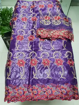 

hot sales Gezner African Bazin riche lace with beads fabric with scarf for Woman Evening Party Dresses Purple