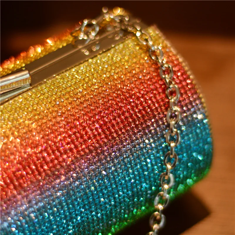 Rhinestone detail on the Luxy Moon Rainbow Cylinder Evening Bag