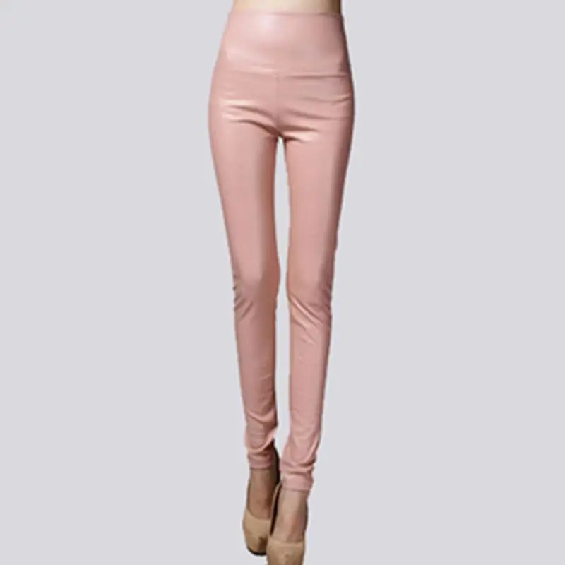 Женские брюки-стрейч, удобные, тонкие, бархатные, искусственная кожа, 1 шт., Осенние, обтягивающие, эластичные, из искусственной кожи, зимние, сексуальные, мягкие, 25 цветов - Цвет: Flesh pink