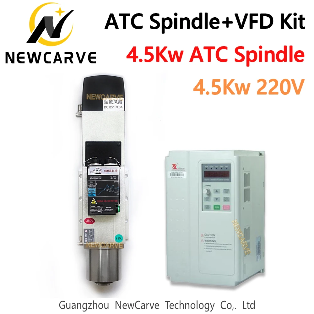 

ATC Spindle Kit 4.5KW Air Cooled ISO30 Automatic Tool Change Spindle Motor+Fuling VFD Frequency Inverter 220V 380V NEWCARVE