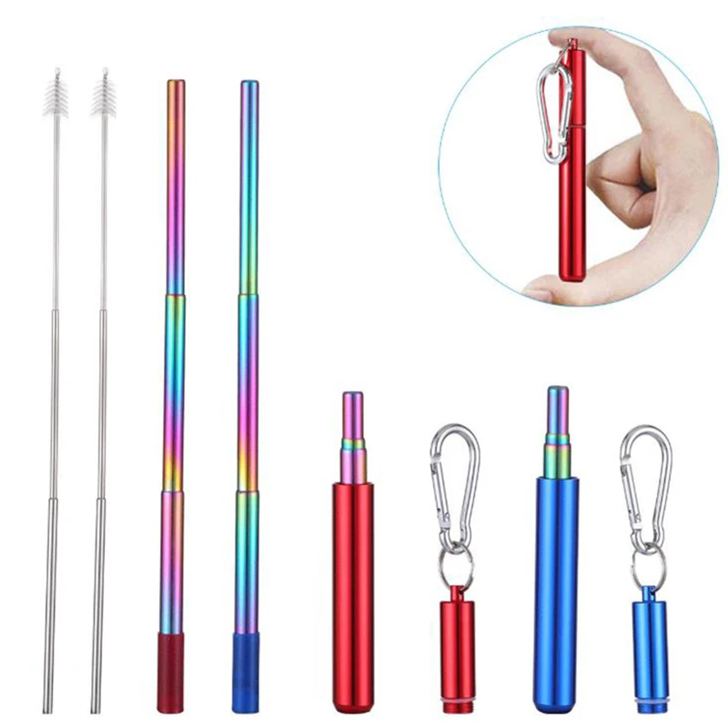 Portable Stainless Steel Telescopic Drinking Straw Travel Straw Reusable Brush Portable Stainless Steel Telescopic Drinking Straw Travel Straw Reusable Brush
