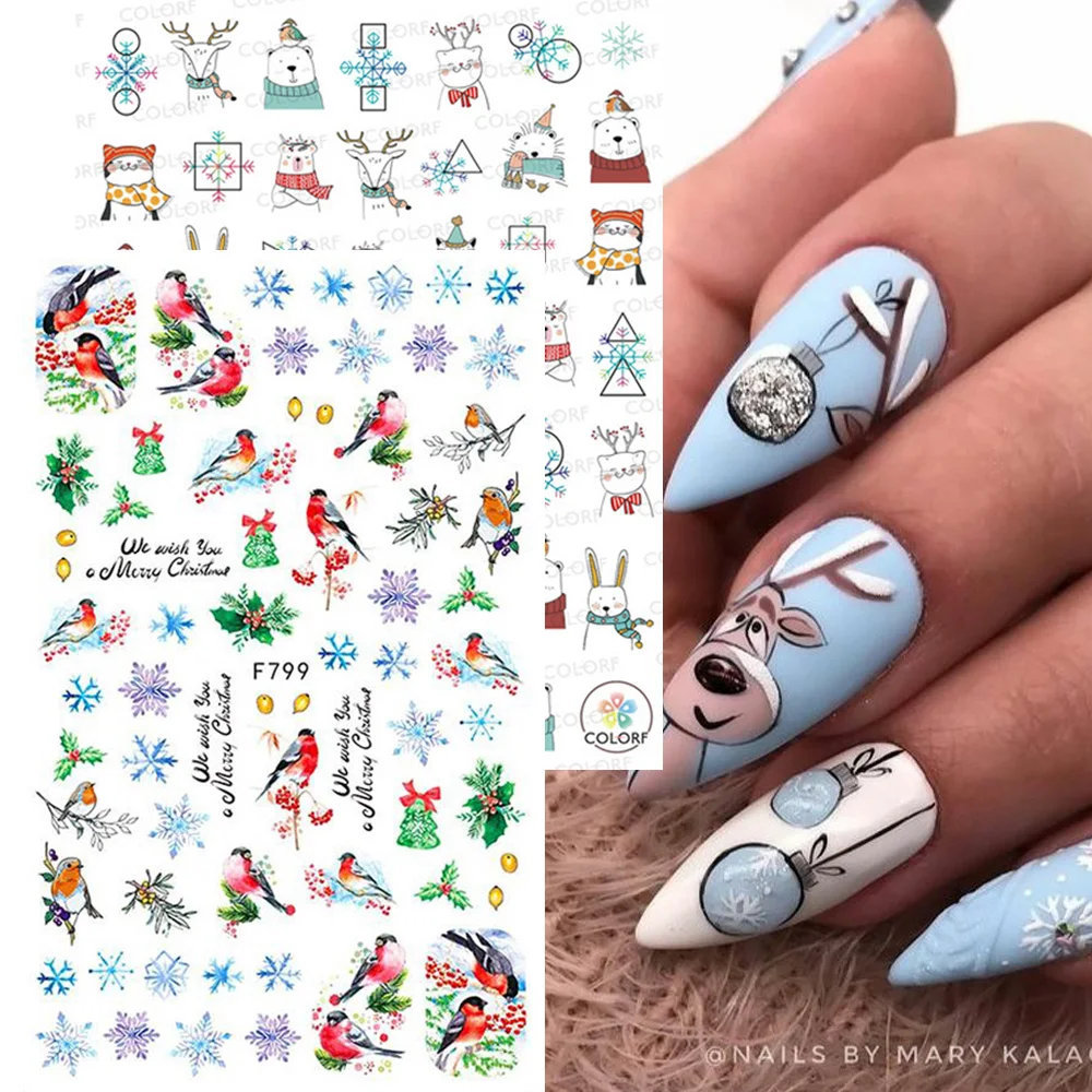 3D Nail Stickers Decals Snowflakes Elk Bear Christmas Xmas Transfer Art Self-Adhesive Decoration DIY | Красота и здоровье